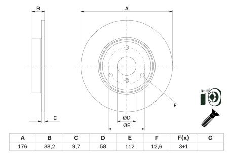 Передній гальмівний (тормозний) диск bosch 0986479E74 на Smart Fortwo