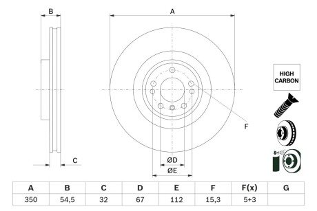 Передній гальмівний (тормозний) диск bosch 0 986 479 E99 на Мерседес M-Class w166