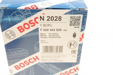 Паливний (топливный) фільтр bosch F026402028