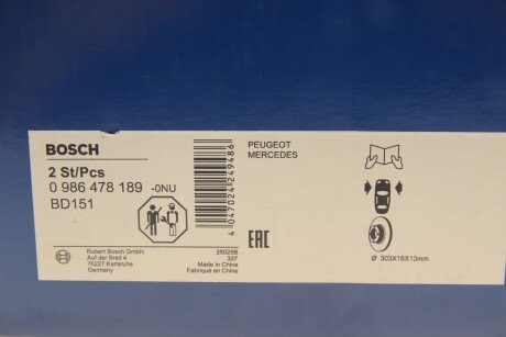 Тормозной диск bosch 0986478189