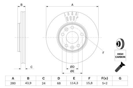 Вентильований гальмівний диск bosch 0 986 479 C62