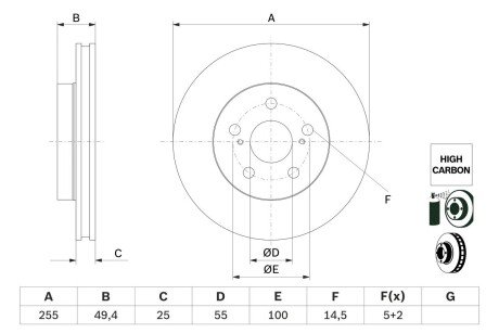 Вентильований гальмівний диск bosch 0986479F72