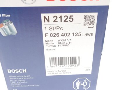 Повітряний фільтр bosch F026402125