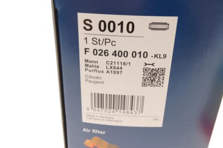 Воздушный фильтр двигателя bosch F026400010