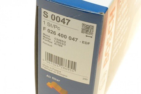 Воздушный фильтр двигателя bosch F026400047