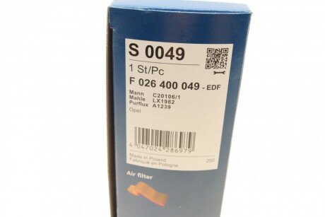 Воздушный фильтр двигателя bosch F026400049