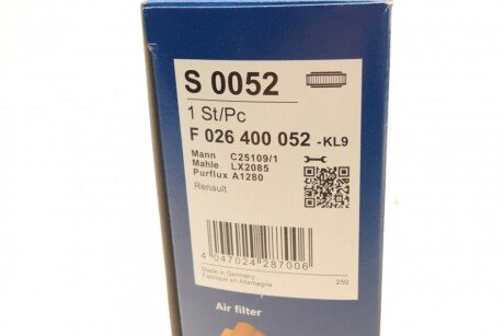 Воздушный фильтр двигателя bosch F026400052