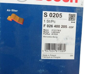 Воздушный фильтр двигателя bosch F026400205