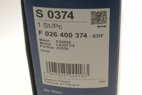 Воздушный фильтр двигателя bosch F026400374