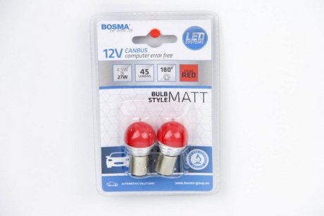 Автолампа BAY15D LED 12V 9XSMD 2835 LED RED MAT (2 шт) bosma 5356