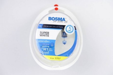 Автолампа H1 SUPER WHITE 12V 55W P14,5S Упаковка 2шт bosma 3721