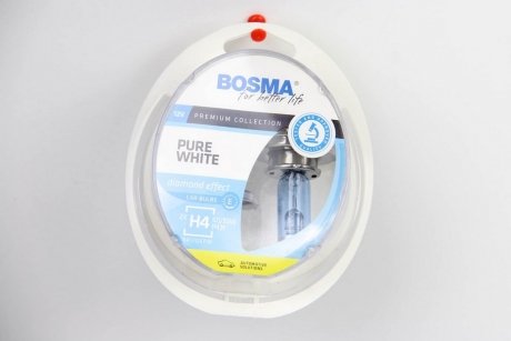 Автолампа H4 PURE WHITE 12V 60/55W P43T Упаковка 2шт bosma 8887