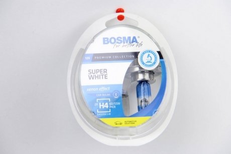 Автолампа H4 SUPER WHITE 12V 60/55W P43T Упаковка 2шт bosma 3462