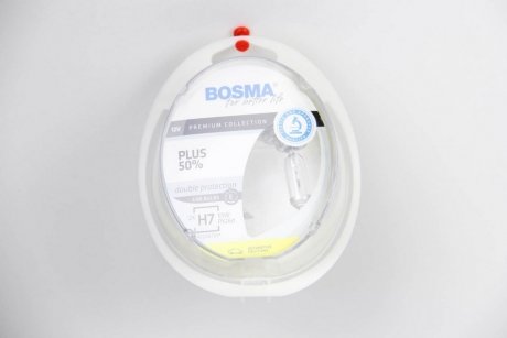 Автолампа H7 PLUS 50% 12V 55W PX26D Упаковка 2шт bosma 4063