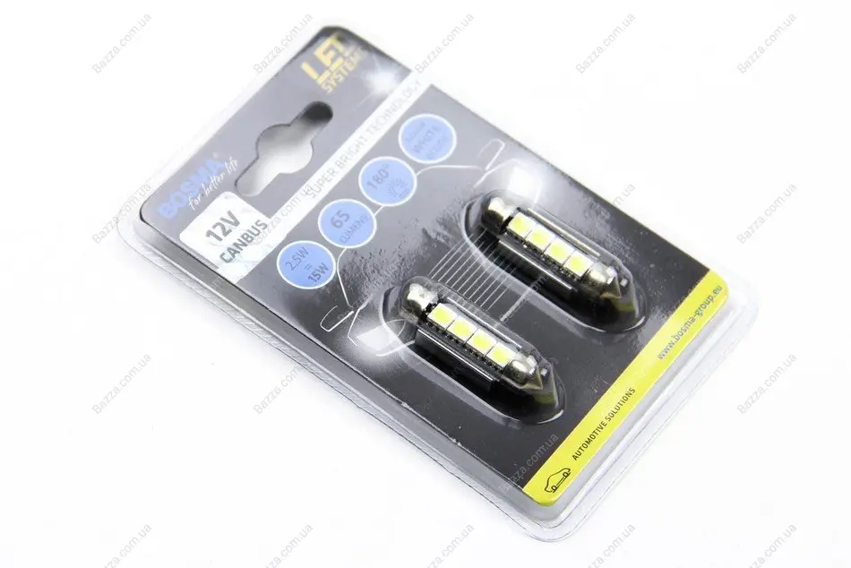Автолампа SV8,5 LED 12V 4XSMD 5050 LED WHITE 12X39 DOUBLE POLARITY CANBUS (2 шт) BOSMA 3789