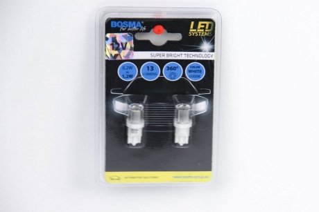 Автолампа T10 LED 12V 1xSMD 5050 LED WIDE VIEWIND WHITE LIGHT PIPE (2 шт) bosma 4038
