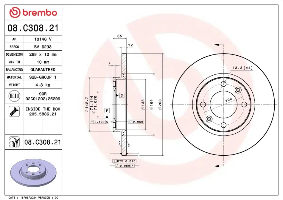 ГАЛЬМІВНИЙ ДИСК brembo 08C30821