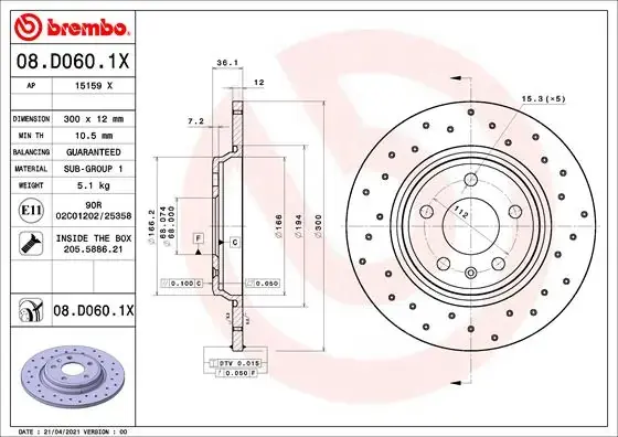 Перфорированный тормозной диск brembo 08.D060.1X