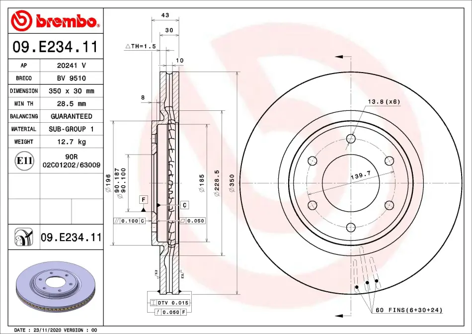 Вентильований гальмівний диск Brembo 09E23411 (фото 1)