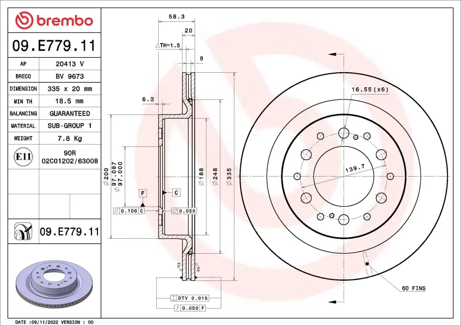 Вентилируемый тормозной диск brembo 09E77911