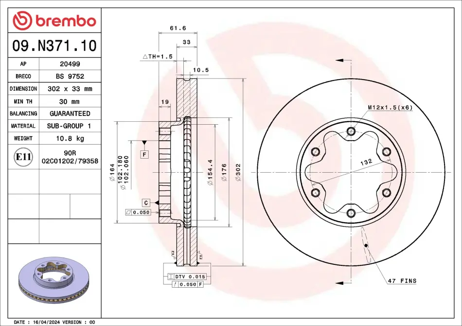 Вентильований гальмівний диск Brembo 09N37110 (фото 1)