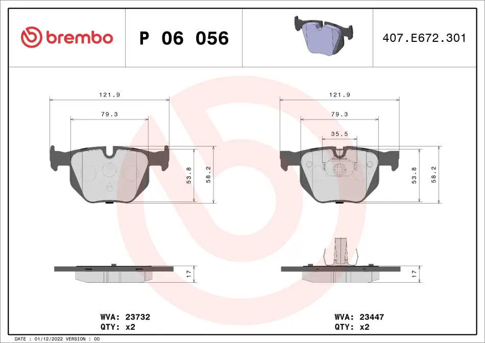 Тормозные колодки brembo P06056X