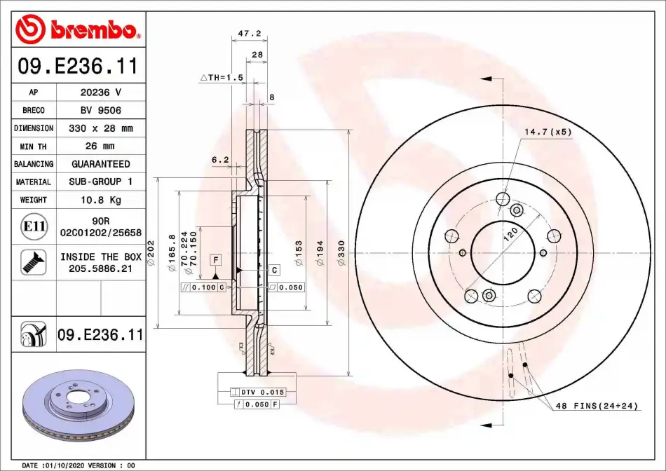 Вентильований гальмівний диск Brembo 09E23611 (фото 1)