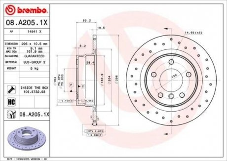 Тормозной диск brembo 08.A205.1X