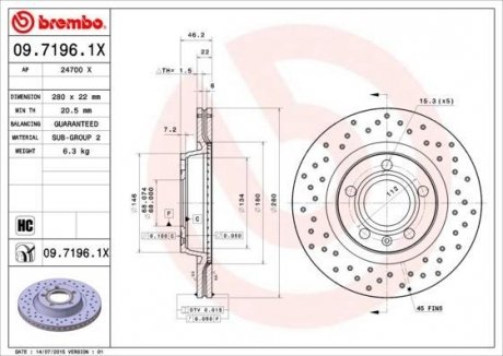 Вентильований гальмівний диск brembo 09.7196.1X