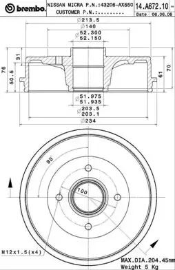 Гальмiвний барабан brembo 14A67210