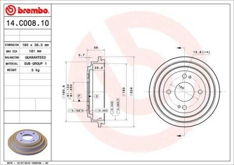 Гальмівний барабан brembo 14.C008.10