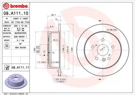 Задний тормозной диск brembo 08.A111.11