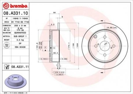Задній гальмівний (тормозний) диск brembo 08.A331.10