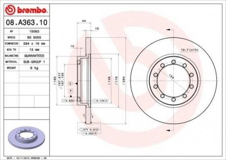 Задній гальмівний (тормозний) диск brembo 08.A363.10