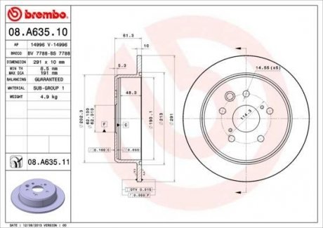 Задний тормозной диск brembo 08.A635.11