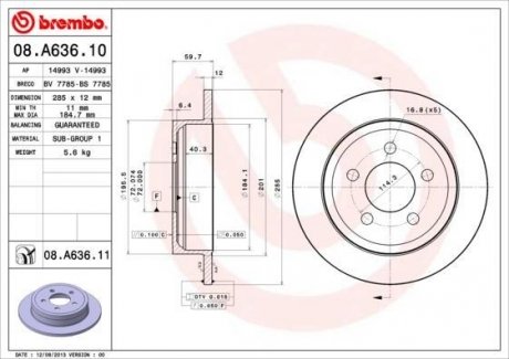 Тормозной диск brembo 08.A636.10