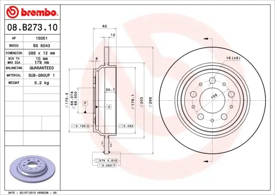 Гальмівний диск brembo 08B27310