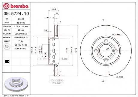 Вентильований гальмівний диск brembo 09.5724.10