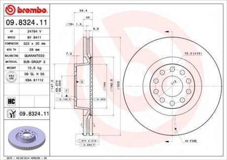 Вентилируемый тормозной диск brembo 09.8324.11