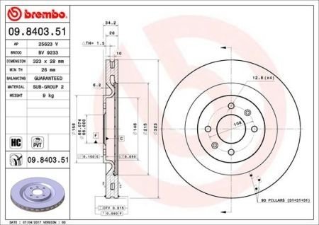 Вентилируемый тормозной диск brembo 09.8403.51