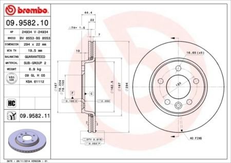 Вентильований гальмівний диск brembo 09.9582.11