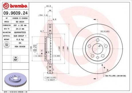 Вентилируемый тормозной диск brembo 09.9609.24