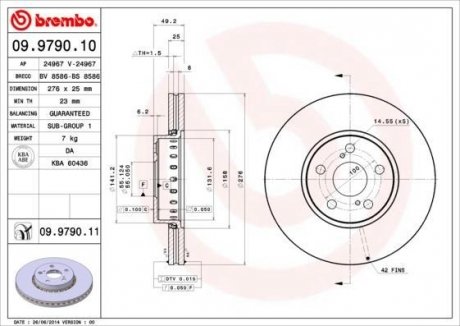 Вентилируемый тормозной диск brembo 09.9790.11