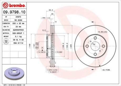 Вентилируемый тормозной диск brembo 09.9798.10