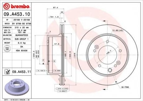 Вентилируемый тормозной диск brembo 09.A453.11