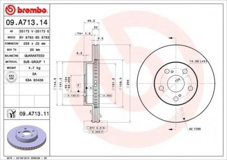 Вентилируемый тормозной диск brembo 09.A713.11