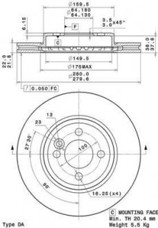 Вентилируемый тормозной диск brembo 09.A761.11