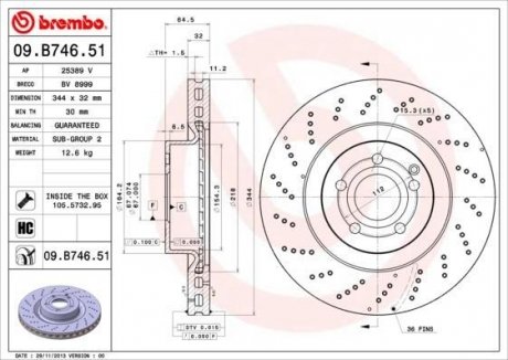 Вентилируемый тормозной диск brembo 09.B746.51