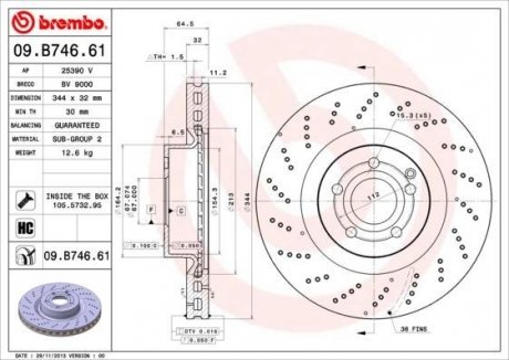 Вентилируемый тормозной диск brembo 09.B746.61