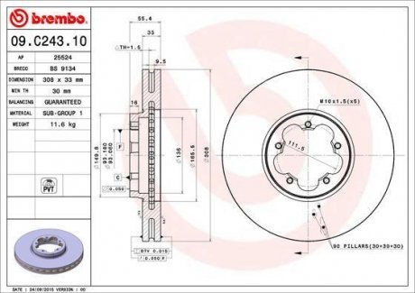 Вентилируемый тормозной диск brembo 09.C243.10